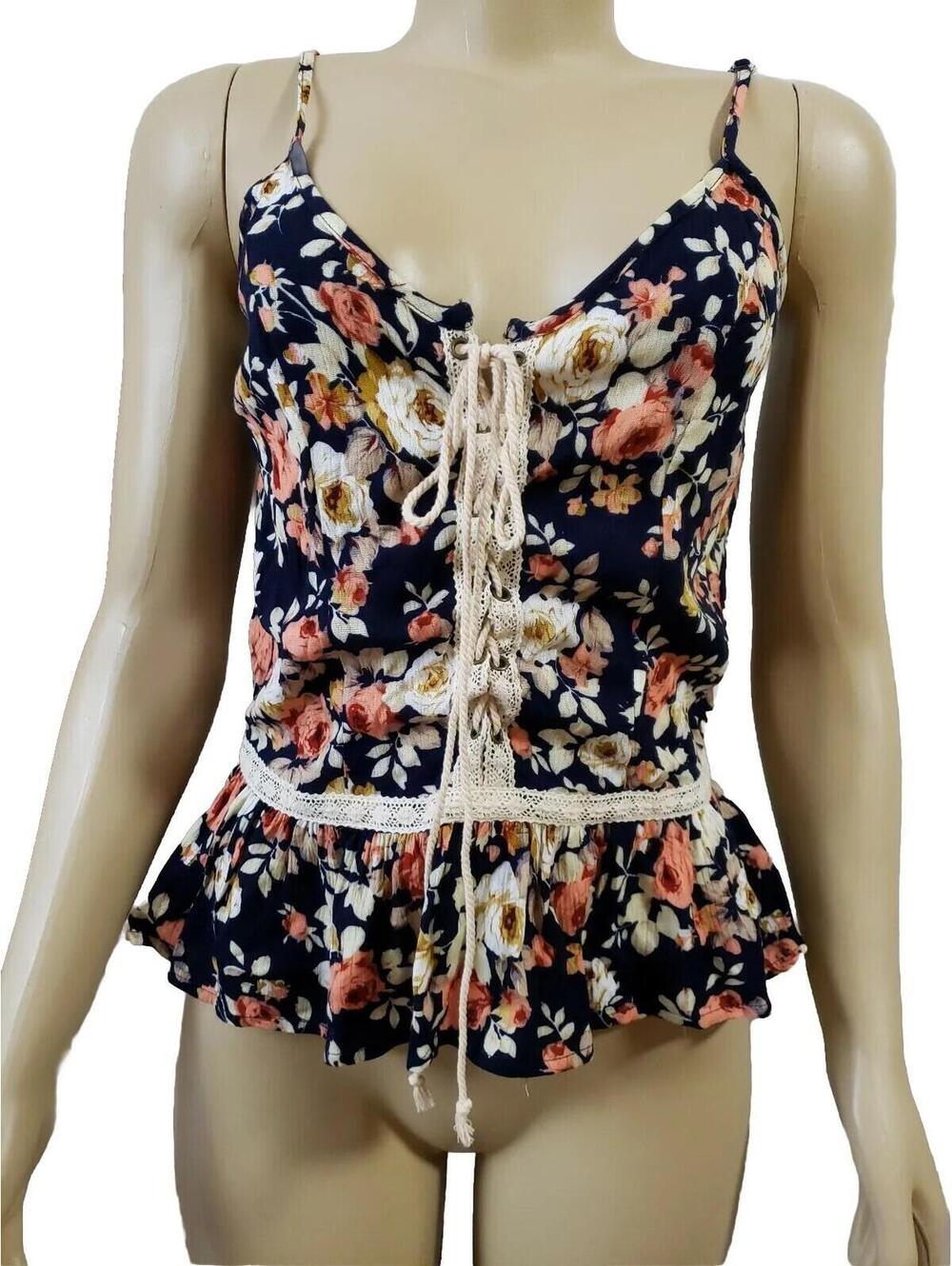 Lost In Lunar NWT Women's Size 2 Peplum Floral Ties up Tank Top  Blouse (B4)